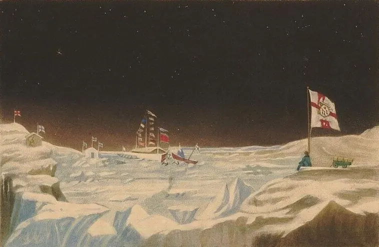 Sailing ship trapped in Arctic sea ice