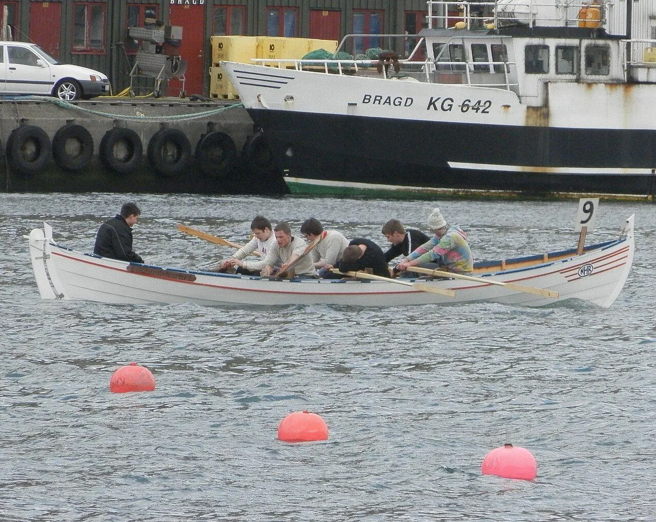 Small rowing boat on the open Atlantic Ocean