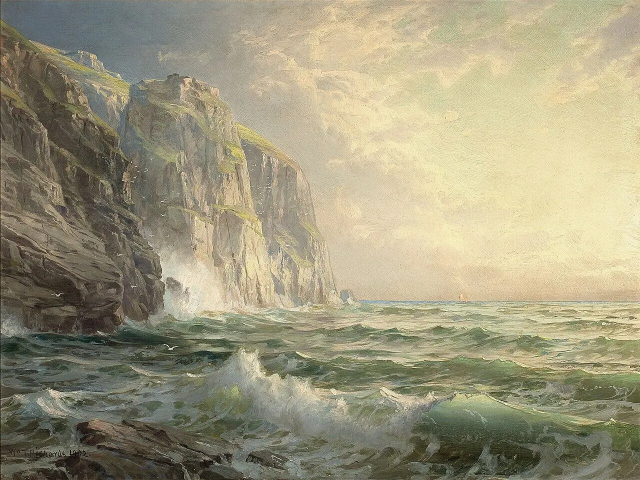 Rough grey sea under storm clouds off the British coast