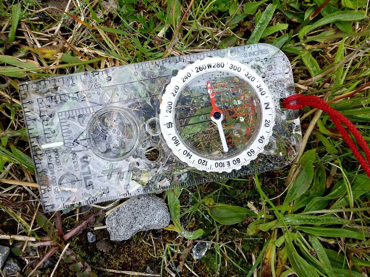 Ordnance Survey map with compass and grid lines
